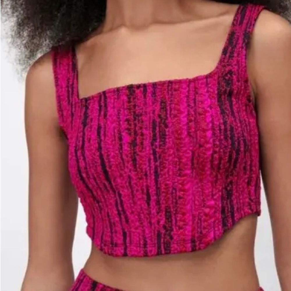 ZARA | Pink Textured Corset Top Sz M